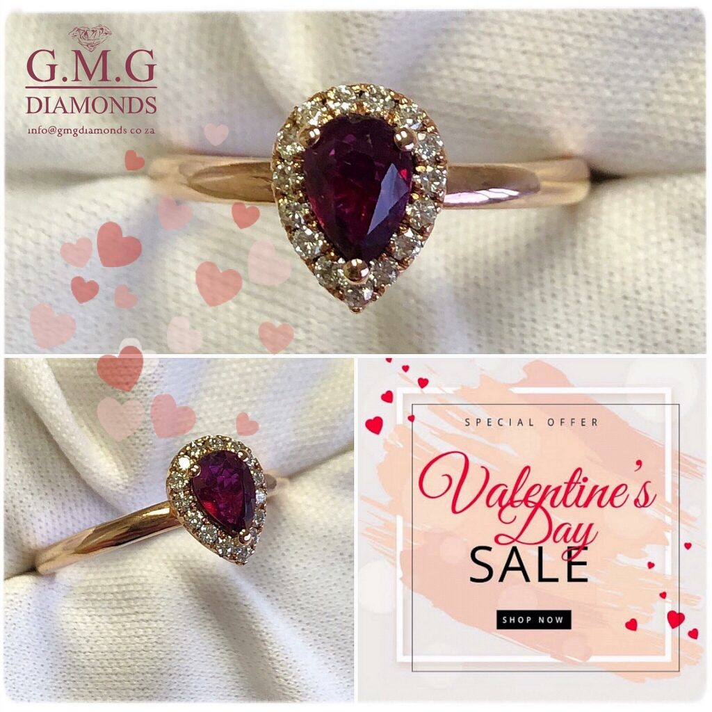 ruby halo rose gold ring